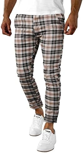 Chinos Plaid Pants for Men Slim Fit Casual Skinny Tapered Stretch Dress Pants Flat-Front Expandable Waist Checkered Slacks Black & Khaki