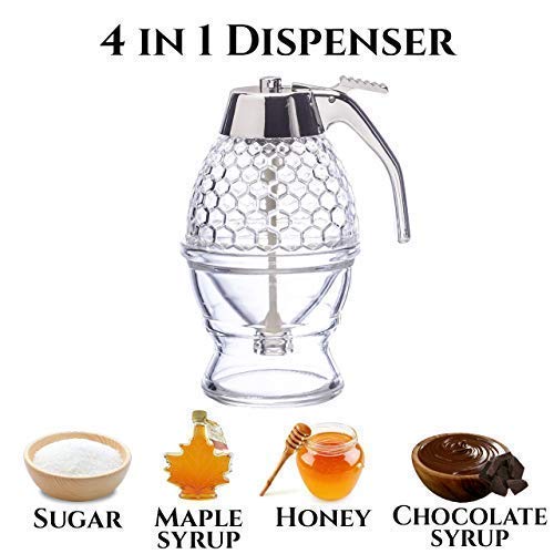 Hunnibi Acrylic Honey Dispenser, No Drip Syrup Dispenser Jar with Stand - Thumbnail 7