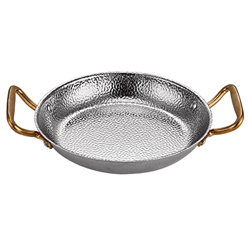 CHCWR Paellera de 6 tamaños, olla de Seapaella, martillada a mano, antiadherente, utensilios de cocina española con doble asa para hogares o restaurantes, plata, 28 cm