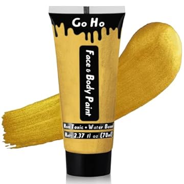 Go Ho Gold Cream Face Body Paint(2.37oz,70ml),Water Based Gold Makeup Face Painting for SFX Cosplay Costumes Festivals Halloween