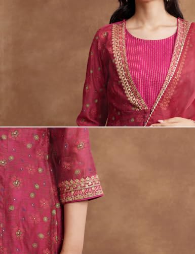 Image of Amazon Brand - Myx Women's Layered Kurta Set with Dupatta | Salwar Suit Set (Available in Plus Sizes)