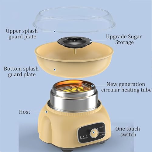 Máquina de algodón de azúcar, 500 W con cuenco para prevención de salpicaduras, diseño extraíble y lavable, perfecta para reuniones, bodas, familiares y fiestas de cumpleaños