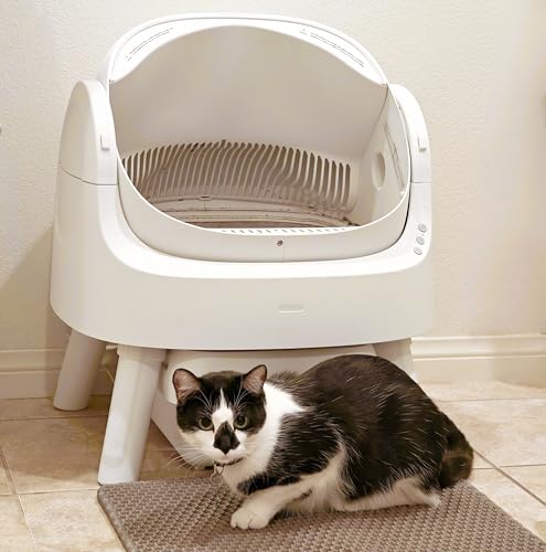 Fresh Whisker Self Cleaning Open Top Automatic Cat Litter Box for Multiple Cats, Open-Top Design for Integrated Safety, Quiet Operation, Multi-Layer Protection (White)