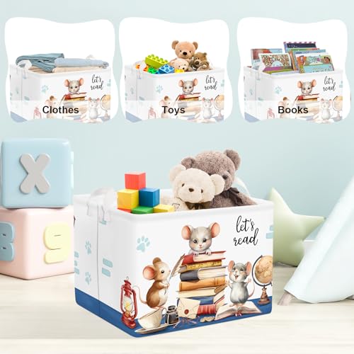 Image of Clastyle Mouse Reading Book Shelf Basket for Classroom Collapsible Toy Gift Kid Storage Basket Baby Clothes Organizer Nursery Bin