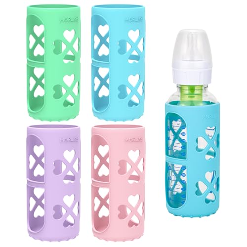Image of MORLIKE 4 Pack Silicone Sleeves Fit for 8 oz/250 mL Dr. Brown's Natural Narrow Glass Baby Bottle, 100% Silicone Covers Protect Glass Bottle, Easy to Grip Baby Bottle Holders for SB81003-P4, SB82023-P2
