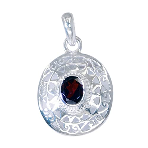 Pendentif en argent sterling 925 et grenat rouge ovale serti clos