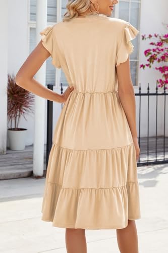 Image of Womens Summer Dress Ruffle Sleeve V Neck Midi Dresses Casual Fit Flowy Tiered Boho Beach Vacation Sundress