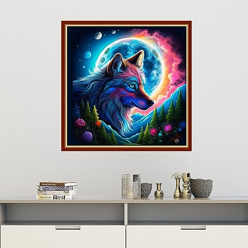 Image of Findvoor Stamped Cross Stitch Kits for Beginners Full Range of Cross Stitching Embroidery Pattern for Adults, 11CT DIY Needlepoint Embroidery Starter Kits-Moonlight Wolf 17.7x17.7 inch
