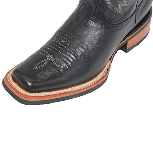 Western Shops Mens Genuine Leather Square Toe Cowboy Boots, Mens Black Western Boots3