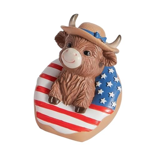 Sbshiouu Statue de Vache 4 Juillet Décors patriotiques Highlands Décoration de Vache Highlands Vaches Figurines Jour de l ' Indépendance Décorations pour la Maison Patriotique – vue 4