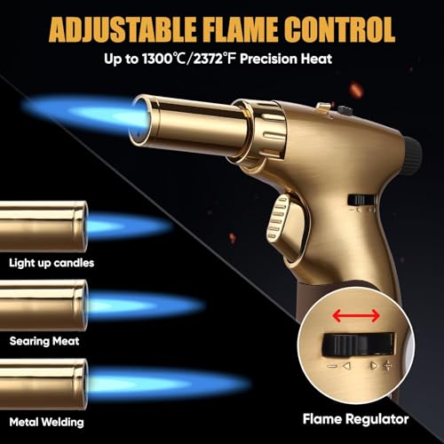 Image of KOACKL Dual Flame Butane Torch Lighter, Refillable Kitchen Torch, Adjustable Flame with Ignition Lock Mini Blow Torch for Cooking, Creme Brulee, Soldering, Welding (Butane Gas Not Included)