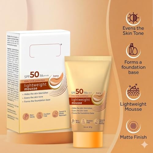 Generic Tinted Sunscreen SPF 50 – Broad Spectrum UVA UVB Protection, Lightweight Mousse with Natural Coverage