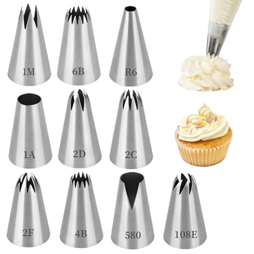 10 Pcs Douille Patisserie,Douille Cannelée,Patisserie Professionnelle Embout Poche A Cannelée, Décorer Gâteaux Cupcakes Compatible Avec Poche À