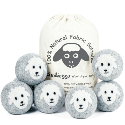 Image of Budieggs Wool Dryer Balls XL 6-Pack, 100% New Zealand Wool Handmade | Chemical-Free Natural Fabric Softener Reusable, Reduces Wrinkles, Tangling, Drying time & Static Cling, Lasts 1000+ Loads