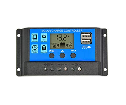 xcluma USB Solar Charge Controller Regulator 12V / 24V Auto Switch with LCD Display (10 Amp)