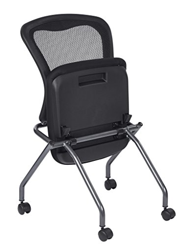 Office Star Deluxe Breathable Progrid Back Armless Folding Chair 2-Pack With Rolling Casters And Titanium Finish Frame, Coal Freeflex #TOP5