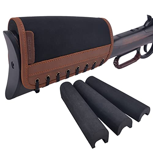 Leather Rifle Gun Buttstock Cover, Non-Slip Cheek Rest Pad (Brown, with EVA)