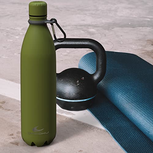 Daikoku - Edelstahl Wasserflasche | 100% Auslaufsicher | Hält 12 Stunden Heiß, 24 Stunden Kalt | BPA-Frei und Gesund | Modische Farbe, Ideal für Alltag und Outdoor | Militärgrün | 750 ML