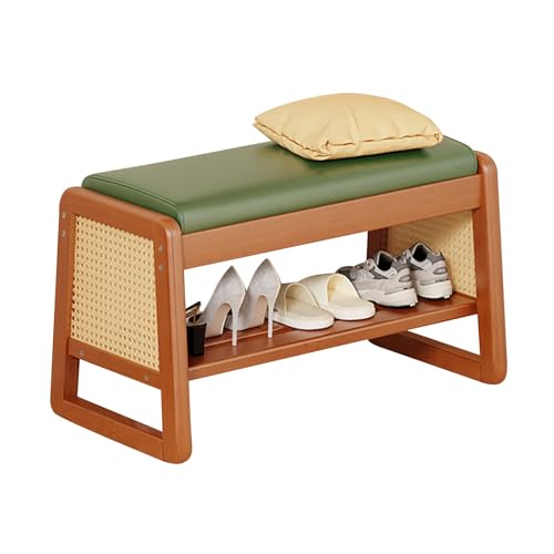 Banc à chaussures en bois massif vert pour optimiser un couloir encombré avec style