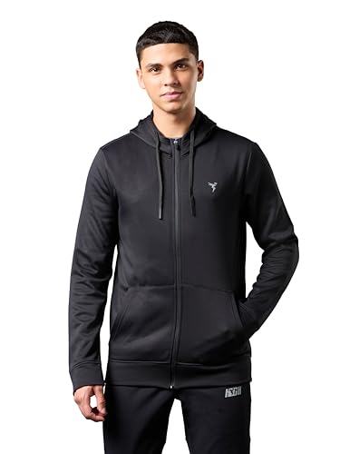 Image of TECHNOSPORT Mens Fleece Slim Fit Solid Regular Fit Hooded Jacket with Techno Warm+, Fast Dry for Winter Use