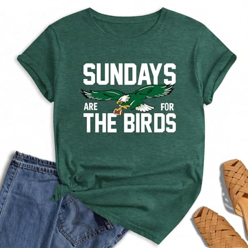 Vlinphin Football Shirt for WomenGame Day Shirts Birds Graphic T-Shirt Football Team Fan Tee Casual Short Sleeve Tops
