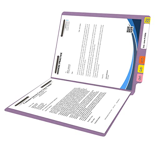 11 Pt Color Folders, Full Cut 2-Ply End Tab, Letter Size, Fasteners Pos #1 & #3, Lavender (Box Of 50) #TOP5