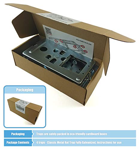 Pack of 4 made2catch Classic Metal Rat Traps Fully Galvanized - Humane Snap Traps That Work, Durable, Reusable and Effective
