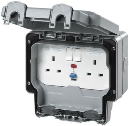 MK Masterseal Plus K56231GRY 13 amp 2-Gang RCD Protected Socket (Active) by MK
