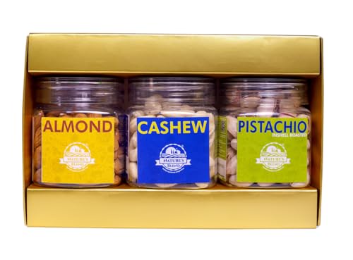 Image of Nature's Blend - Essential Nuts|Festive New|Pack of 3|100g Jar|Almond, Cashew, Pistachio Inshell Roasted|Soft Top