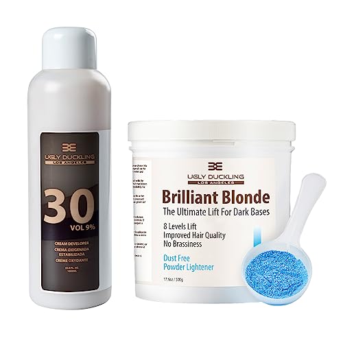 Brilliant Blonde Bleach & 30 Vol Developer - Hair Bleach Kit with 30 Volume Developer, Bleach Powder for Hair, Complete Hair Highlighting Kit for Dark Hair