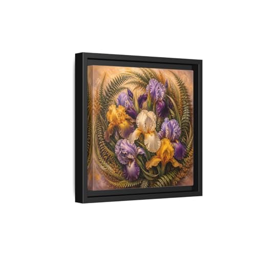 Tableau bouquet d'iris vintage encadré de 25x25 cm pour salon rétro