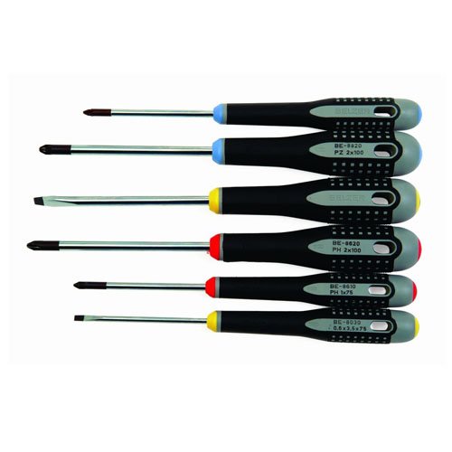 BE-9886 6 Piece Ergo Mixed Slotted PoziDriv Phillips Screwdriver Set