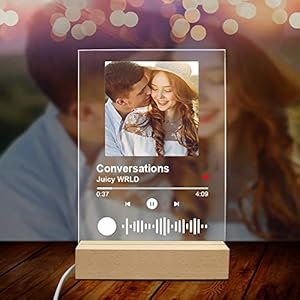 Personalized Acrylic Song with Photo Custom Glass Art Night Light Personalized Scannable Code Photo Plaque Light Acrylic Song Plaque Night Light Music Sign Christmas gifts (white light)