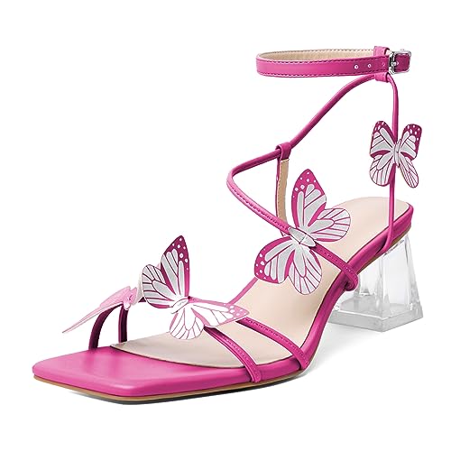 Image of Zamikoo Women's Heeled Sandals Square Open Toe Ankle Strap Block Heels Strappy Clear Heels Chunky Low Heels