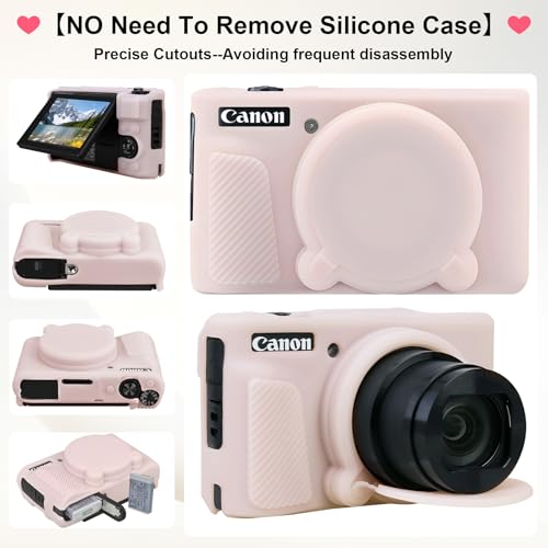 Image of Elonbo Camera Case for Canon PowerShot SX740 / SX730 Digital Camera, Canon SX740 / SX730 HS Hard Carrying Case + Soft Silicone Cover with Removable Lens Cover, Jelly Pink