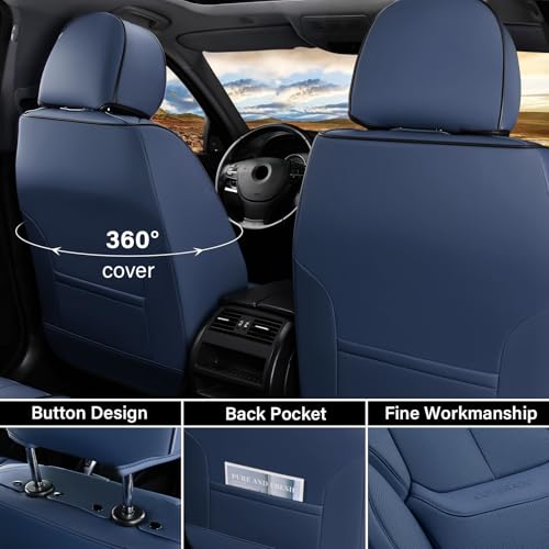 Image of Coverado Car Seat Covers Full Set, Seat Covers for Cars, Car Seat Covers Front Seats and Back Car Seat Protector Waterproof, Leather Car Seat Cushion Universal Fit for Most Cars Blue