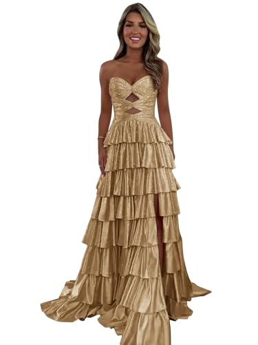 Sonlay Layered Sparkly Prom Dresses with Slit 2026 Long Strapless Evening Gown Formal Dress for...