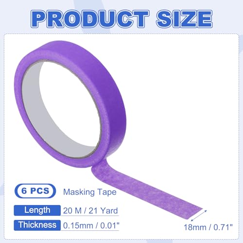 Image of MECCANIXITY Masking Tape 0.7 Inch x 21 Yard Painters Tape Adhesive Paint Tapes for DIY Crafts Arts Wall Painting Labeling Car Home Office Decoration, Purple, Pack of 6