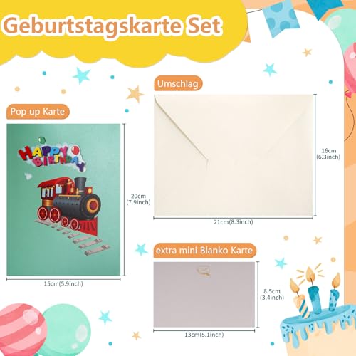LIHAO Geburtstagskarte Kinder mit Geburtstagskarten Musik und Licht Pop Up Karte Geburtstag Zug Grußkarte Kindergeburtstag Happy Birthday Geschenk