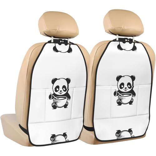 WZYWHJ Cute panda baby prints Car rear seat anti kick pad 2-piece set multifunctional storage bag seat cover protector