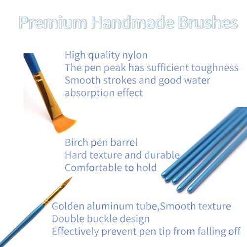 Conjunto de pincéis azuis de tinta acrílica, 1 pacote/10 pincéis de aquarela, pincéis de cabelo de n