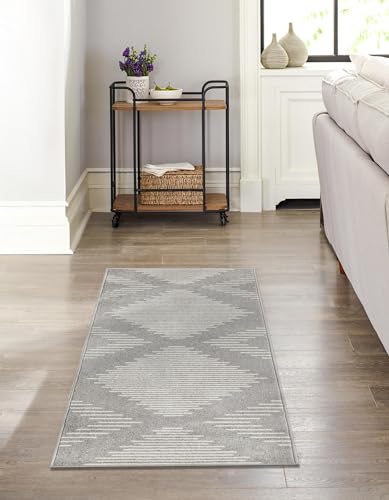 Tapete Unique Loom Kai Collection 99x366 cm Gris y Marfil miniatura 4