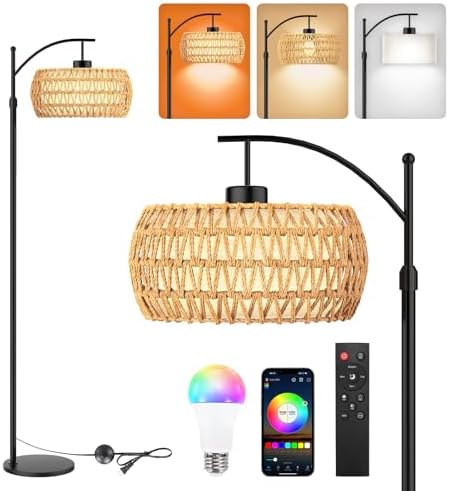 Boho Floor Lamp with Remote/App/Foot Switch Control, Adjust Head,...