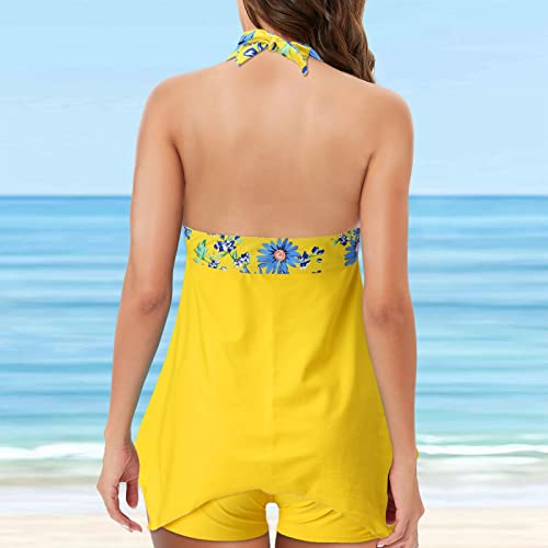 Tankini deux pièces pour adolescentes et maillot de bain jaune femme L