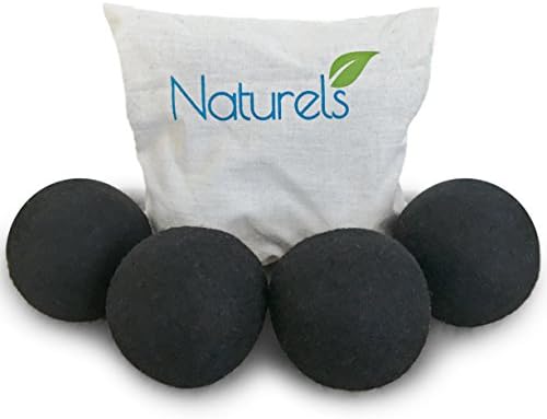 Naturels Black Wool Dryer Balls - Natural Merino Wool Balls For Dark Laundry Loads! 4 Pack in a Quality Cotton Bag. Reduces Drying Time, Static, Bunching and Wrinkles!