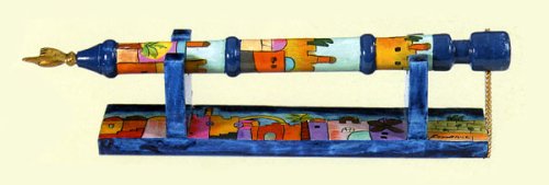 Yair Emanuel Hand Painted Wooden Yad - Torah Pointer With Stand Jerusalem Design (TP-1)