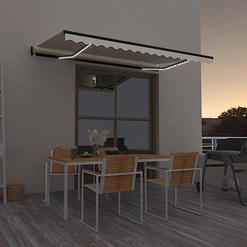 Brokky Toldo Motorizado 4.5X 3 m con Luces LED y Sensor de Viento Toldo de Exterior Terraza Aluminio/poliéster, para Exteriores, terraza, balcón-Crema-450 x 300 cm