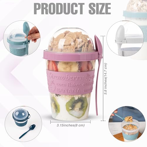 EYNEL 4 Pack On The Go Cereal Yogurt Cups with Lids and Spoon, Overnight Oats Container, Reusable Parfait Plastic Milk Pot Breakfast Crunch Granola Oatmeal Smoothie Snack Prep Jar - Image 7