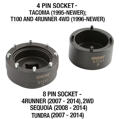 Image of OEMTOOLS 57351 8 and Toyota 4 Pin Hub Locknut Socket, Removes and Installs Locknuts on Tacoma, 4Runner, and T100 4WD, Sequoia, and Tundra 2WD, 1 /2 and 3 /4 Inch Drive, Solid Pin Design