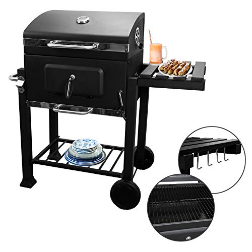 Foto von Karpal Grillwagen Holzkohlegrill mit Haken&verstellbarem Kohleblech mit Aktivbelüftung Edelstahl BBQ Barbeque mit 2 Räder für einfache Mobilität Ablagen